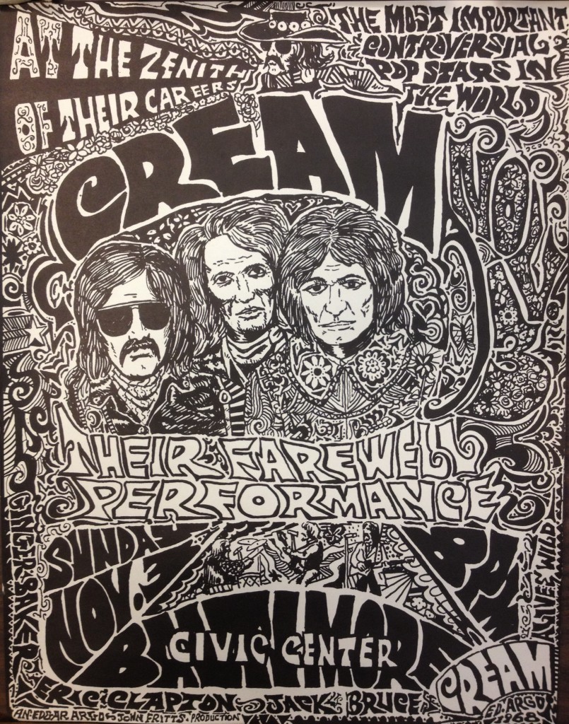 Cream, Baltimore Civic Center, November 3, 1968, poster collection, Maryland Historical Society. The Baltimore Civic Center (today the First Mariner Arena) has played host to countless musical acts over its history, including two performances by the Beatles on September 23, 1964 – their only visit to the city. 