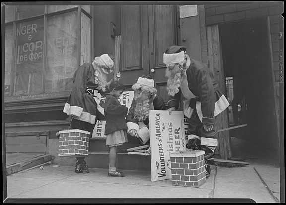 Santas of volunteers of America Christmas fund, undated, A. Aubrey Bodine, MdHS, B352a.