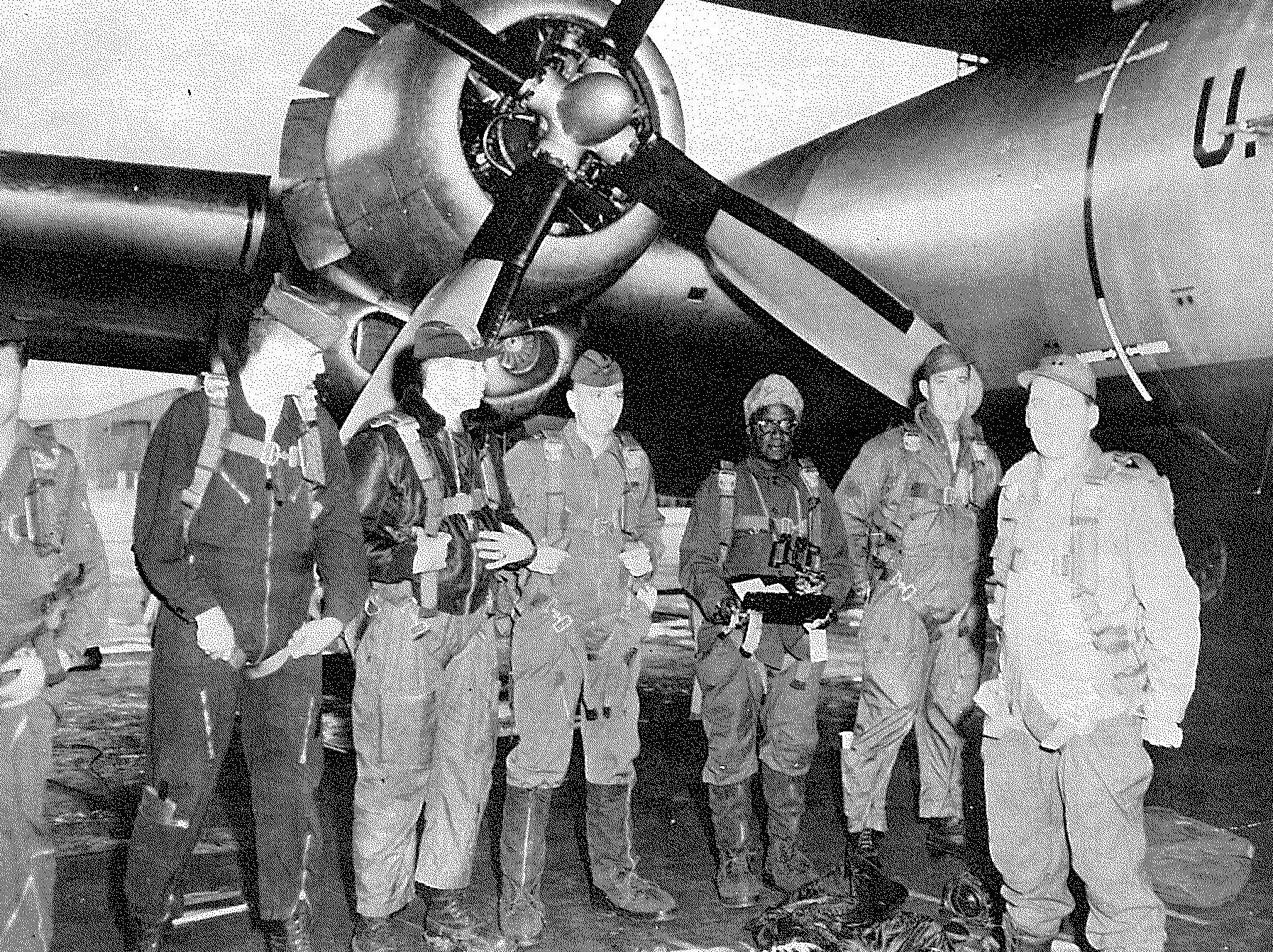 Herbert Frisby and the crew of the B-29 just before the flight that took Frisby directly over the geographic North Pole. Frisby dropped a steel box containing a U.S. flag and a bronze memorial plaque to Matthew Henson, the first African-American to reach the geographic North Pole. The geographic North Pole is the northernmost point of the earth, and is the direction of true north. The North magnetic pole is the point where the earth’s magnetic field points vertically downward and is where traditional magnetic compasses point towards. The magnetic pole is located some 200 miles south of the geographic North Pole and is constantly moving.  