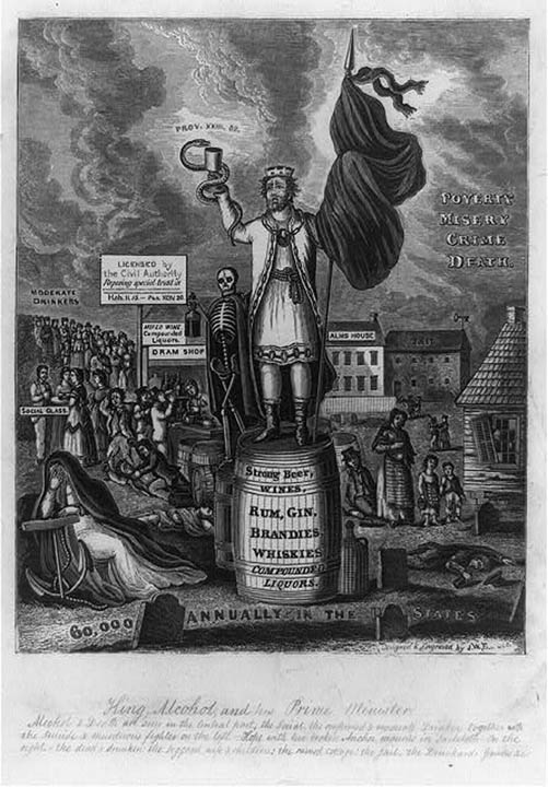 King Alcohol and his Prime Minister by John Warner Barber, engraver. Date unknown, Library of Congress.