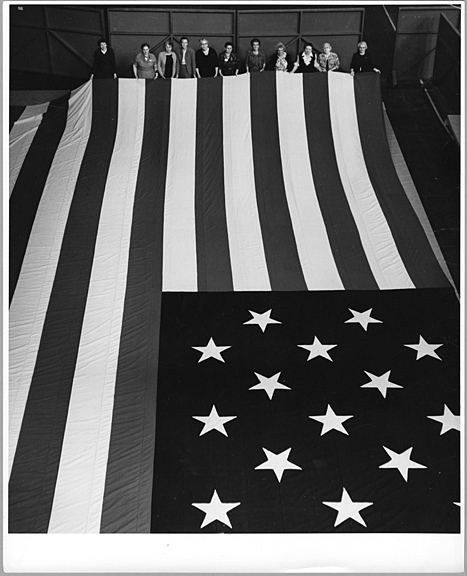 THEN: These ladies didn't know from Kickstarter. PP5 PP5  Replica of Star-Spangled Banner for New York World's Fair, M.E. Warren Photograpy, ca. 1964, MdHS