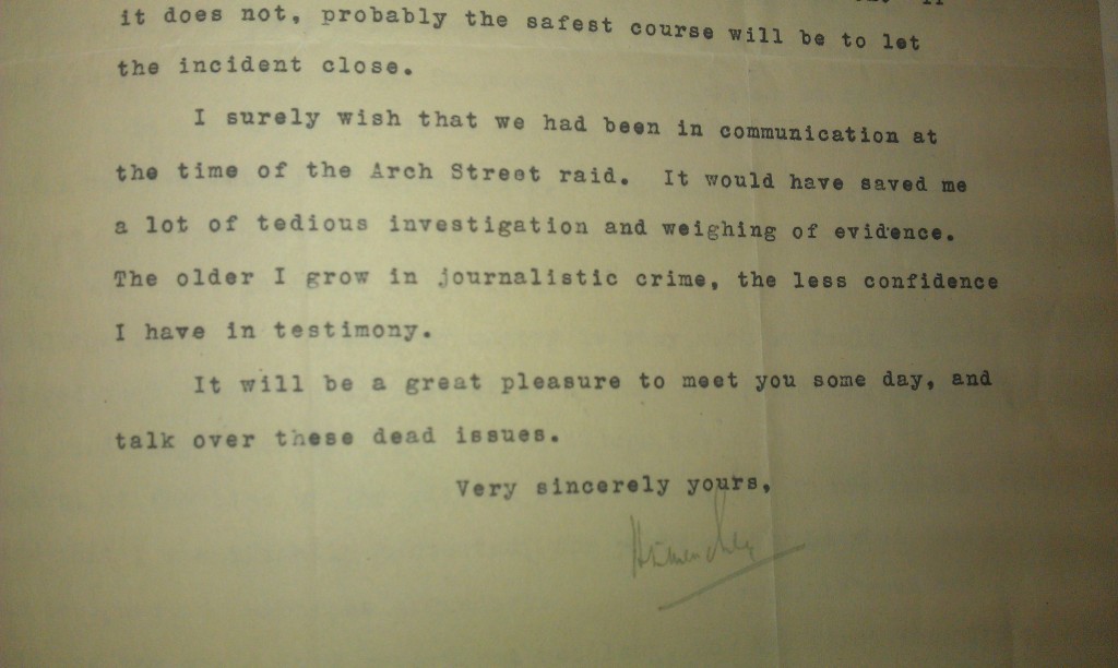 Letter from H.L. Mencken to Judge Morris Soper from April 27, 1915. MS3121, MdHS