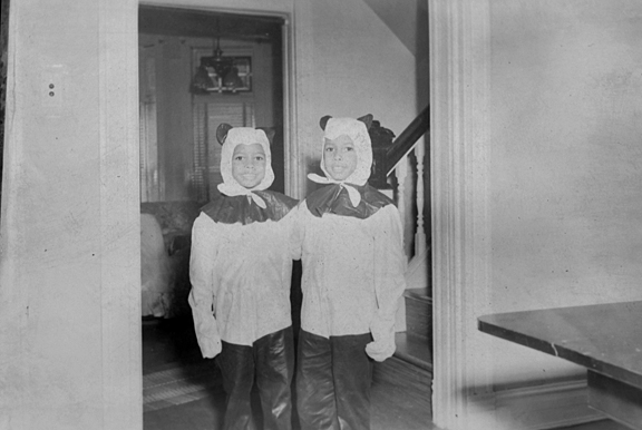 All set for trick or treating. (Halloween costumes, circa October 1949, Paul Henderson, HEN.00.A2.219, MdHS.)