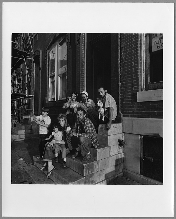 "Neighbors often visit on their front steps.", East Baltimore Street, Butcher's Hill, Baltimore, September 1978, Jean C. Netherwood, The East Baltimore Dcoumentary Photography Project, Baltimore City Life Museum Collection, 1982.19.1.192, MdHS.