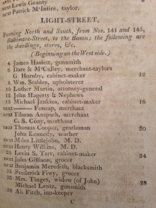 The page from the 1804 Baltimore City Directory which shows the address of Hagerty and his nephew who operated a printing press at 12 Light Street.
