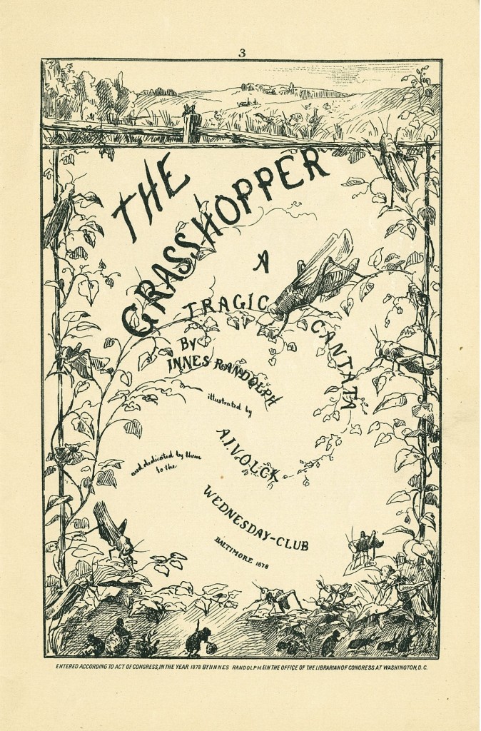 Sheet music for the Grasshopper, performed by the Wednesday Club, illustrated by Volck. "Grasshopper," Sheet Music Collection, MdHS.