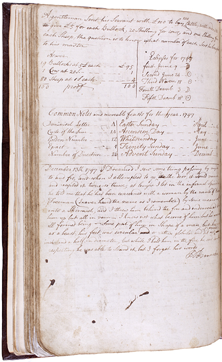 Benjamin Banneker's nightmare from December 13, 1797 in which he throws a beast into the fire. MS 2700, MdHS