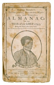 Pennsylvania, Delaware, Maryland and Virginia Almanack and Ephemeris from 1795 with a woodcut depiction of Benjamin Banneker on the cover.