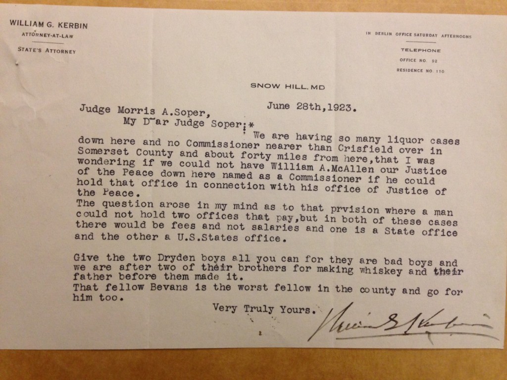 [letter] William G. Kerbin to Morris A. Soper, June 28, 1923. MS 3121, Box 22E, Correspondence K, MdHS.