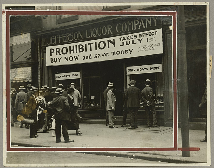 Jefferson Liquor Company storefront with customers, June 1919, 15 North Liberty Street, Baltimore, Maryland, Subject Vertical File, MdHS.