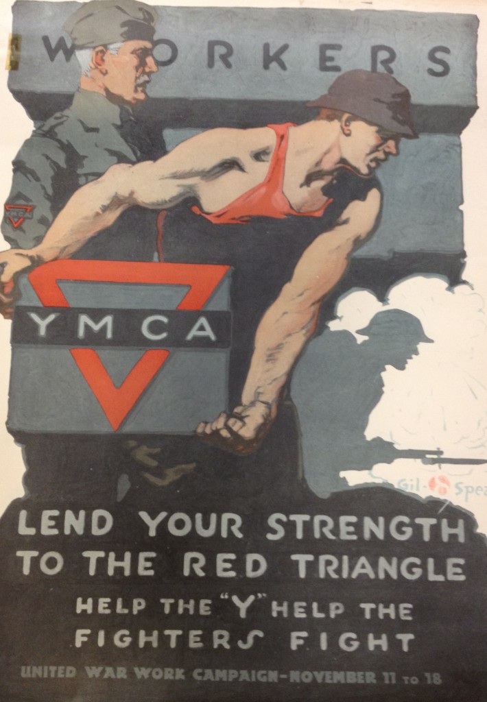 YMCA – Workers lend your strength to the Red Triangle – Help the “Y” help the fighters fight, United War Work Campaign, November 11 to 18, ca 1917-1918, Gil Spear, artist, Poster Collection, MdHS.