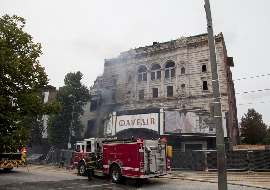 [NN] Howard Street fire.  500 block, North Howard Street, Baltimore. September 24, 2014. Digital photograph by James Singewald.