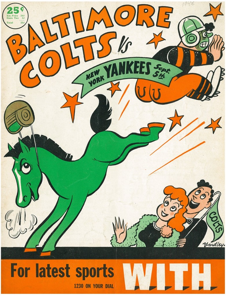 The Baltimore Colts original colors were green and silver. Program, 1948, Sports Ephemera Collection, MdHS. 