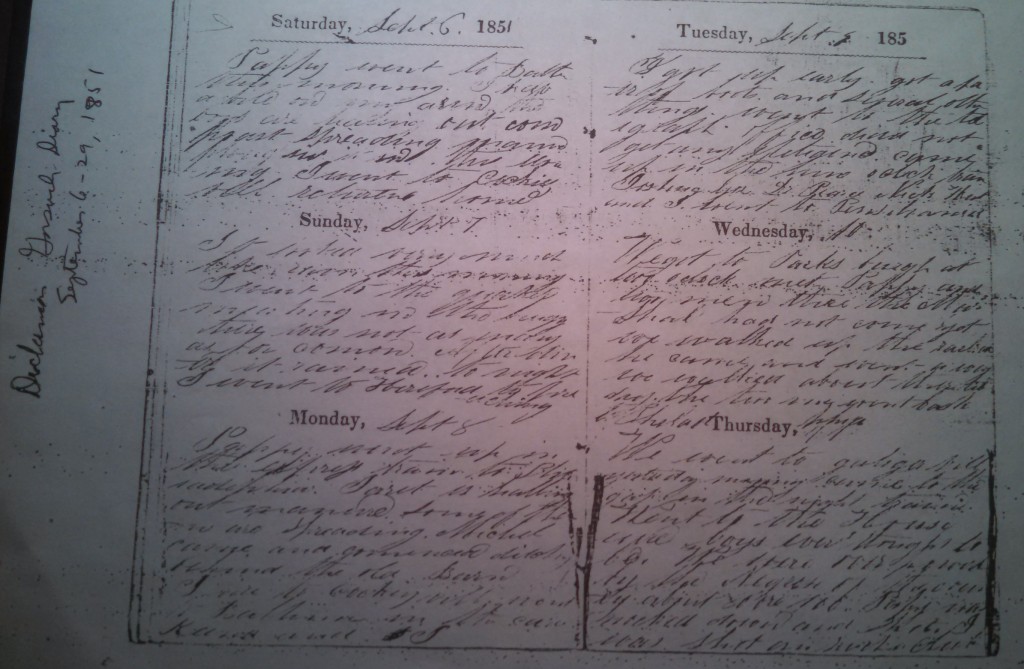 Image of the 1851 Dickinson Gorsuch Diary, Moore Memorial Library.