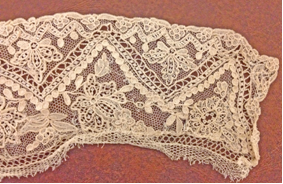 Detail of handmade needle lace cuff shows evidence of careful mending, MdHS Museum Collection, xx.5.565. (Reference Photo)
