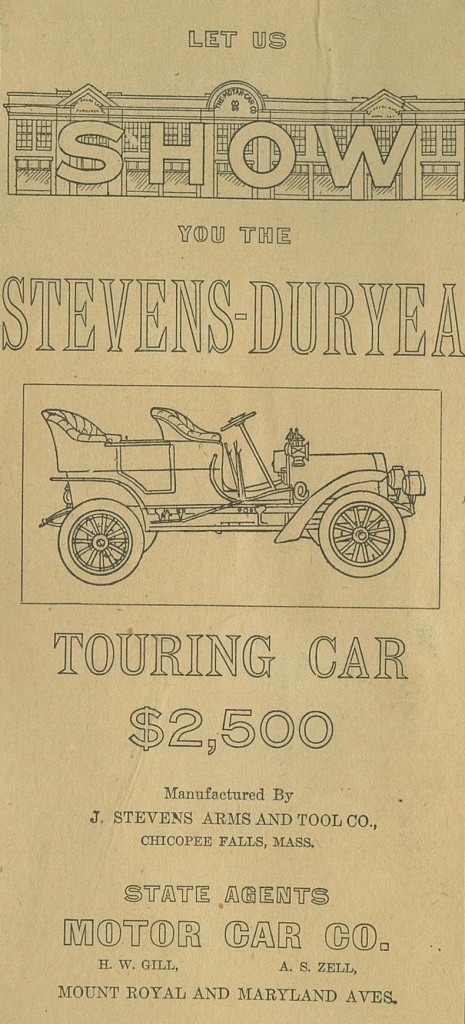 The Motor Car Company of Baltimore's Advertisement for the Stevens-Duryea Touring Car, ca 1908, MS 1060, MdHS (Reference photo).