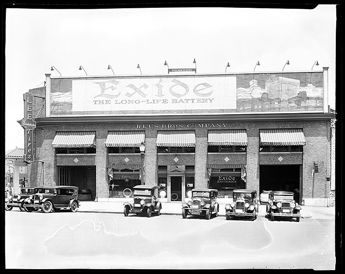 MC7409 Reus Brothers Company storefront 150 West Mount Royal Avenue July 1929 10 x 8 film negative Baltimore City Life Museum Photograph Collection Maryland Historical Society Special Collections Department