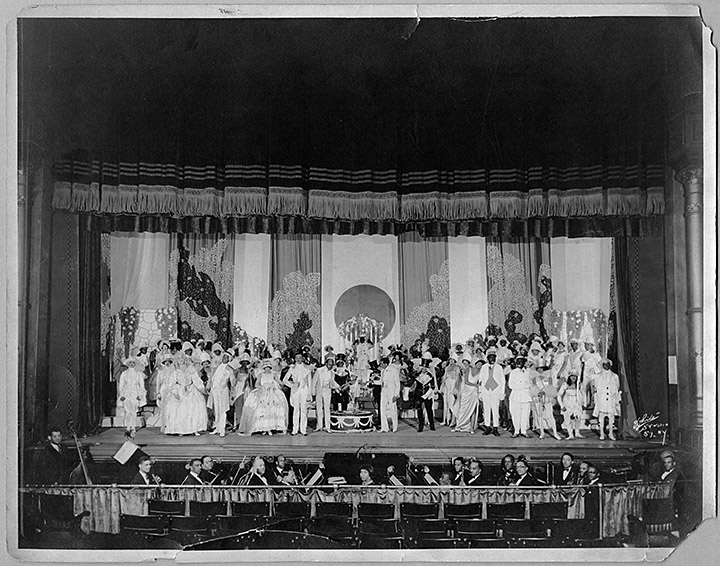 Full cast of “Chocolate Dandies” on stage with orchestra in foreground, Ca. 1924, Eubie Blake Photograph Collection, PP301.320, MdHS.