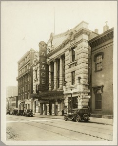 Street scene. The Palace Theatre (311-317 West Fayette Street), ca. 1920-1930. 1995-62-005, MdHS.