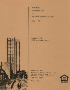 Apartment Discrimination in Baltimore County and City, 1977-1978, Report. Baltimore Neighborhoods, Inc. Collection, University Of Baltimore Langsdale Library.
