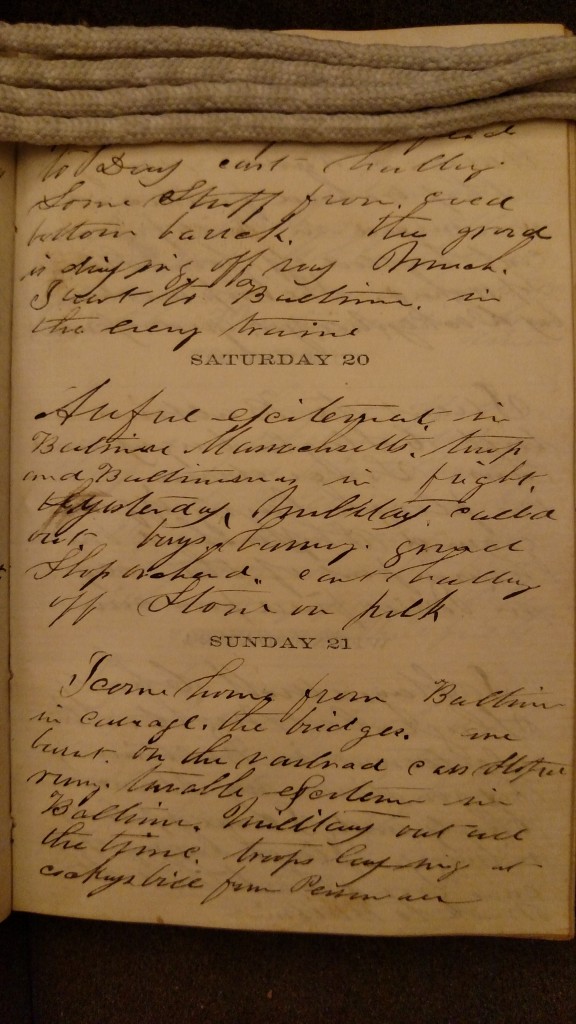 Diary entry, Dickinson Gorsuch III, 1861Gorsuch-Mitchell Papers, MS 2733, Box 2,, MdHS.