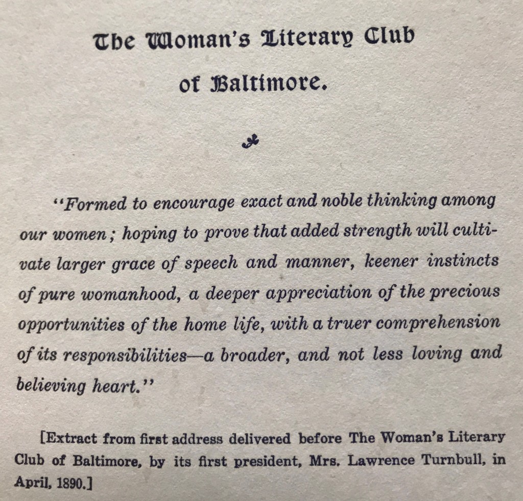 Woman's Literary Club of Baltimore, ca 1900.