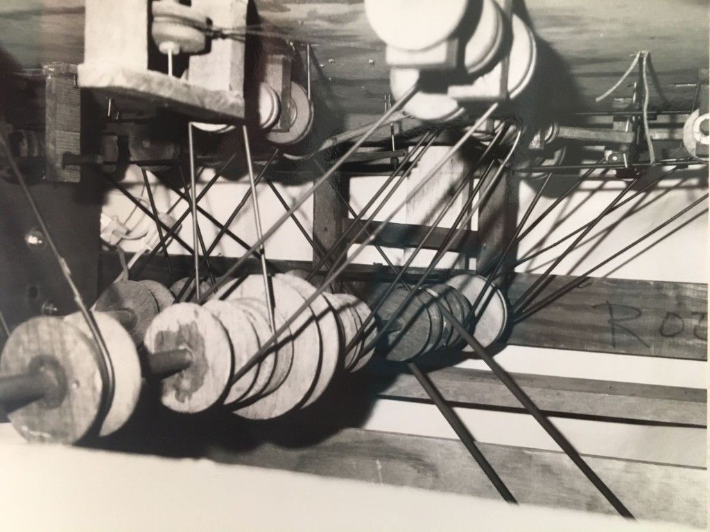 [Ref. photo] 1991.96, MdHS. The belt and pulley drive systems shared by the two gardens may seem quaint and fanciful now, but were a logical approach at the time, in that they almost perfectly mimicked the typical drive system of a steam or water powered industrial factory but in miniature scale.