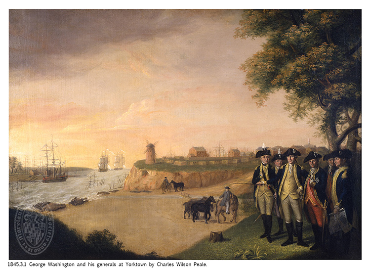 Painting of George Washington and his generals at Yorktown.