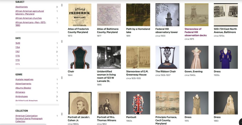 Digital collections page screenshot.