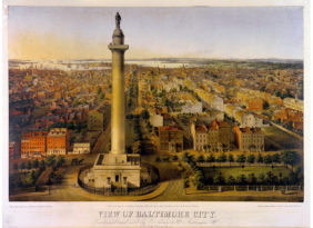 Bird's eye view of Baltimore's Washington Monument.