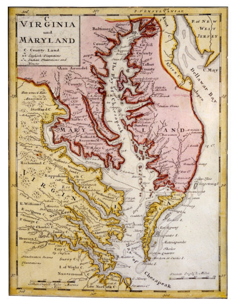 Historic map of Maryland and Virginia.