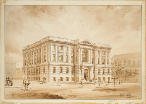 An architectural drawing of a building.