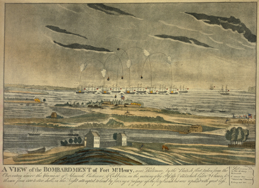 Drawing of the bombardment of Fort McHenry.