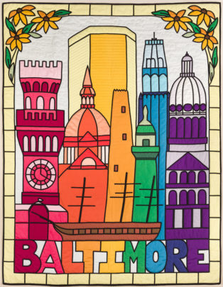 Quilt titled Baltimore: Through a Glass Brightly