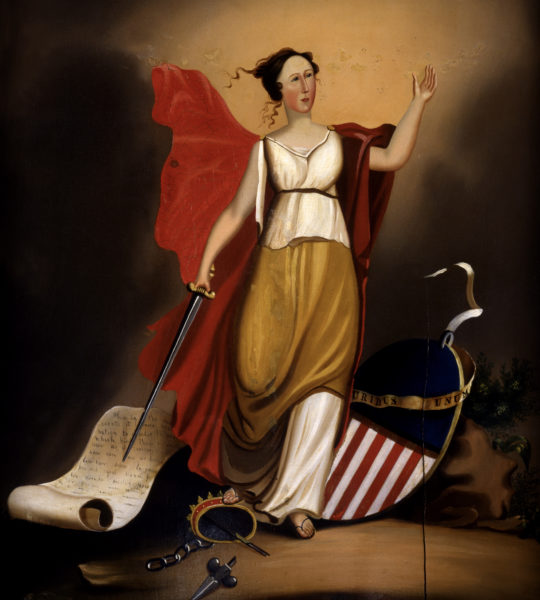 Allegorical Female Emblematic of Independence, by Thomas Curlett, oil on panel, c.1842.