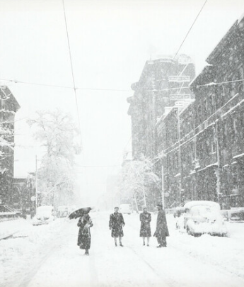 Snow on Palm Sunday on Park Avenue, photograph by A. Aubrey Bodine (1906-1970), March 29, 1942.