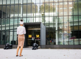 A photo of a person approaching the pedestrian entrance of MCHC